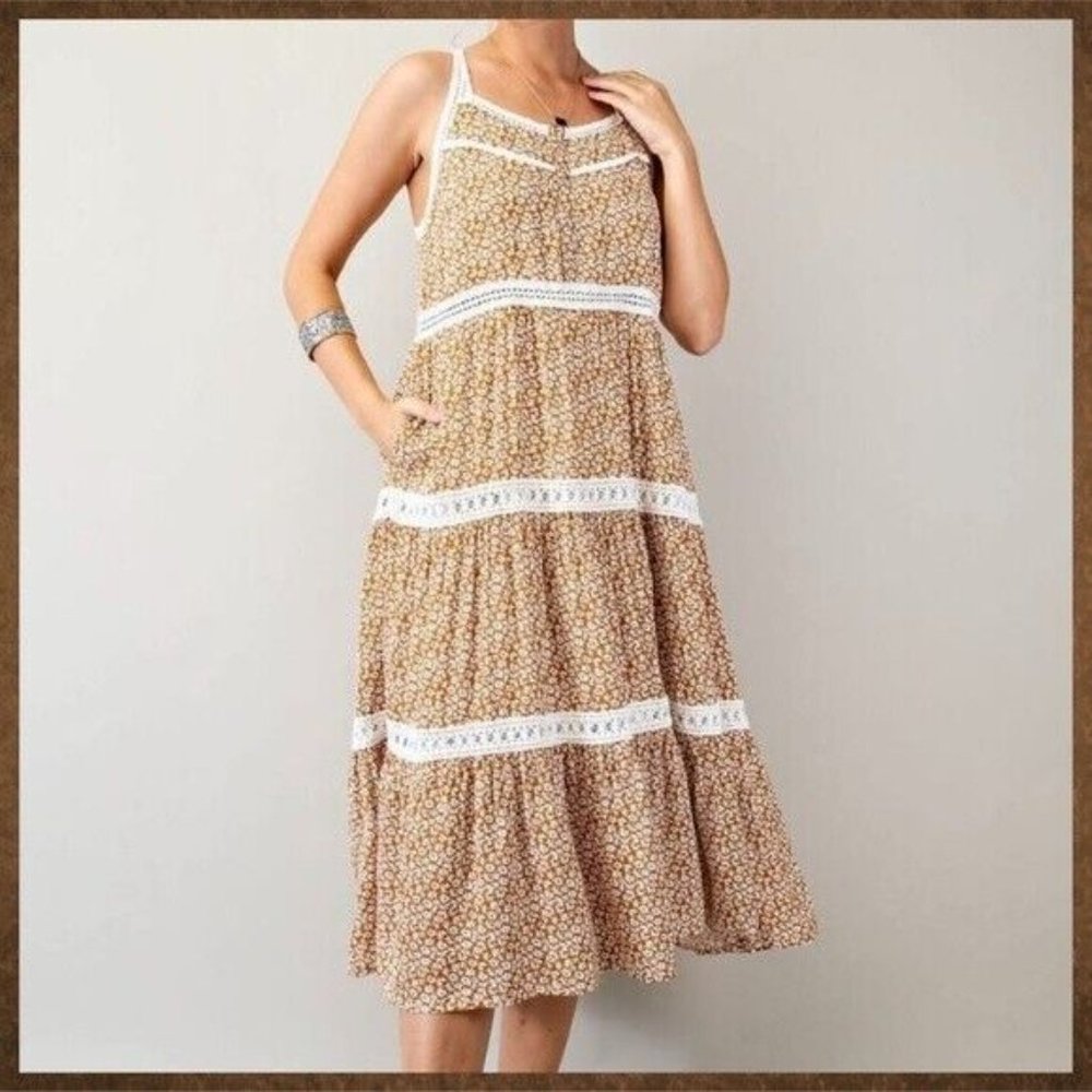 EASEL Racerback Floral Print Lace Trim Tiers Midi - Maxi Ruffled Hem - Picture 11 of 16